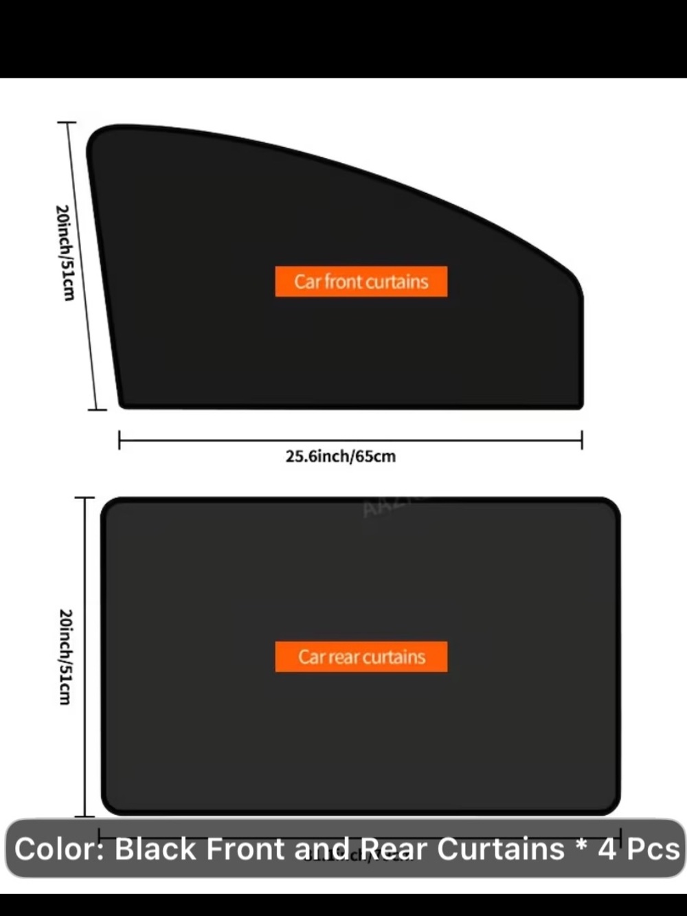 Black Car Front and Rear Sun Curtains - 4 Sets Car, RV, Van…